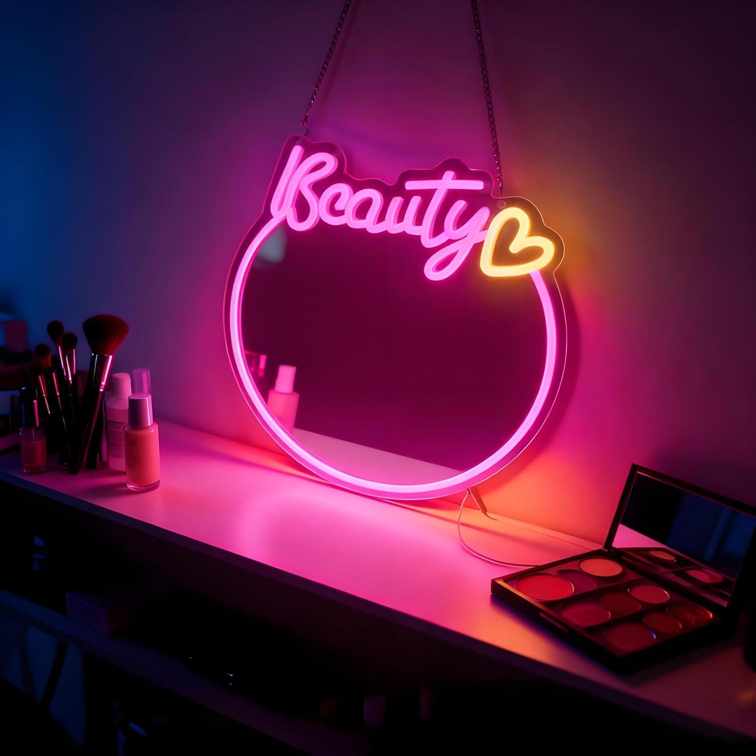 Beauty No Makeup - Güzellik Aynası Neon Tabelası, USB ile